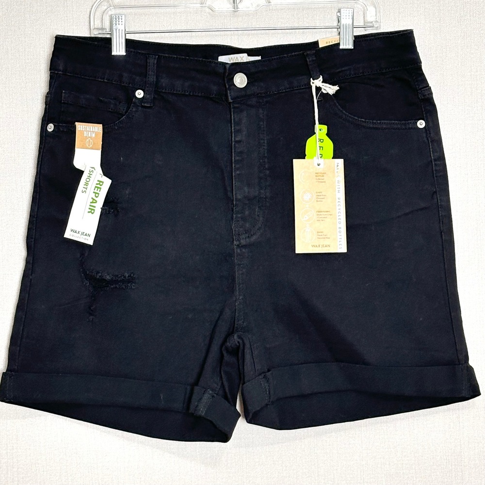WAX JEAN Black Distressed Denim Shorts Plus Size 3XL High Rise Cuffed
